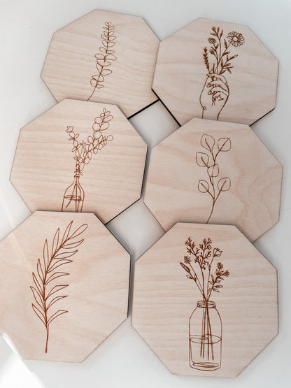 DRIKKEBRIKKER (6stk. blomster/blad motiv)