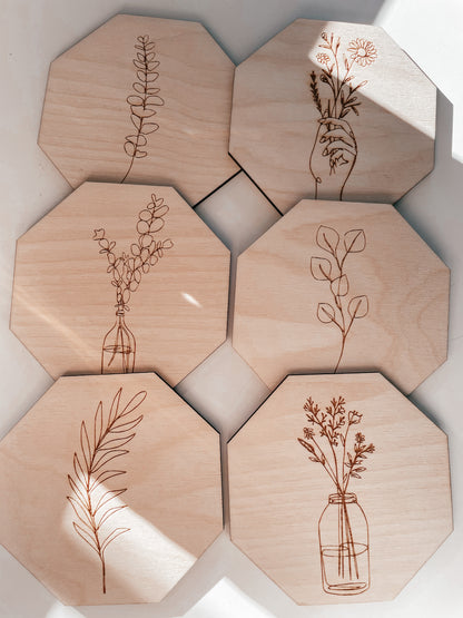 DRIKKEBRIKKER (6stk. blomster/blad motiv)